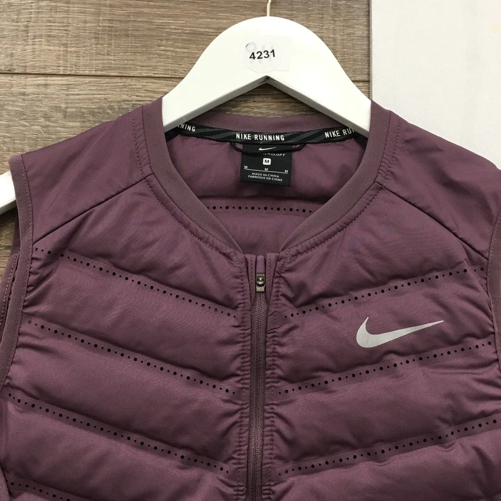 Nike Aeroloft 800 Womens Running Vest Plum Purple Down Puffer Full Zip M